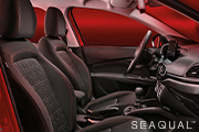 New black fabric seats with Fiat monogram, Seaqual® yarn & Red double stitching